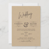 Rustige  Typografie Budget Wedding Kaart (Voorkant)