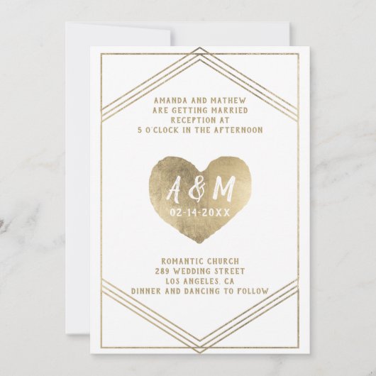 Rustige typografie goudhartgeometrische bruiloft kaart (Voorkant)