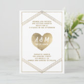 Rustige typografie goudhartgeometrische bruiloft kaart (Staand voorkant)
