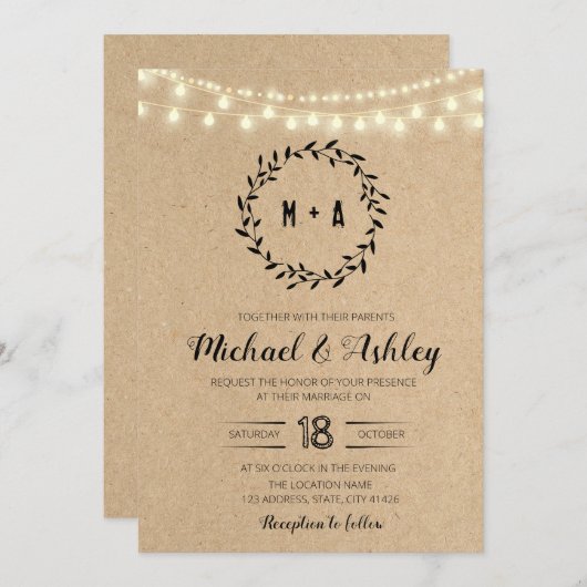 Rustige uitnodiging voor bruiloft voor kraft-bruil (Voorkant / Achterkant)