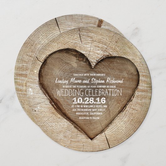 Rustige uitnodiging voor een bruiloft met hout uit (Voorkant / Achterkant)