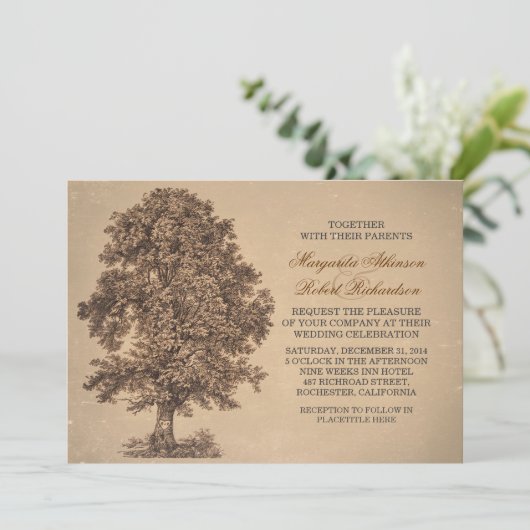 rustige uitnodiging voor een eekboombruiloft (Staand voorkant)