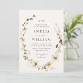 rustige uitnodiging voor florale bruiloft met wild (Staand voorkant)