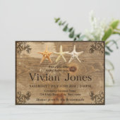 Rustige Uitnodiging voor hout en Starfish Bridal (Staand voorkant)