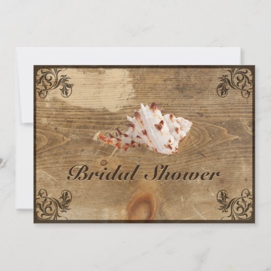 Rustige Uitnodiging voor hout en Starfish Bridal (Achterkant)