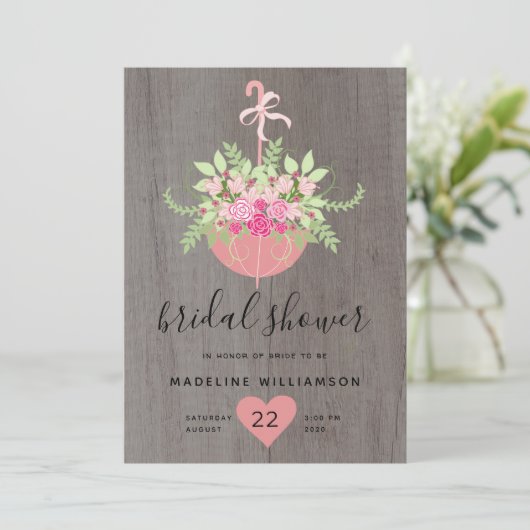 Rustige Umbrella| Rozen op houten Vrijgezellenfees Kaart (Staand voorkant)