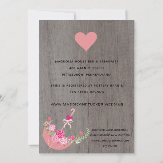 Rustige Umbrella| Rozen op houten Vrijgezellenfees Kaart (Achterkant)