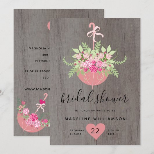 Rustige Umbrella| Rozen op houten Vrijgezellenfees Kaart (Voorkant / Achterkant)