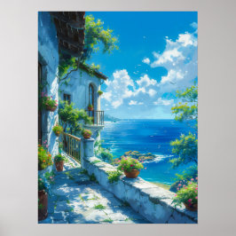 Rustige vakantie in de blauwe zomer poster