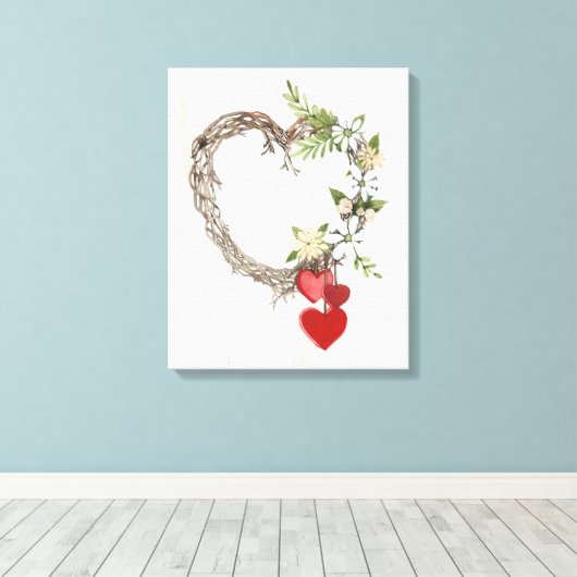 Rustige Valentijn Heart Wreath II Canvas Afdruk (Insitu (Houten vloer))