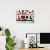 Rustige Valentijnsdag met hout Moderne LOVE Red He Poster (Thuiskantoor)