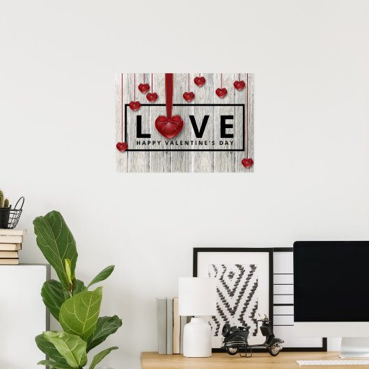 Rustige Valentijnsdag met hout Moderne LOVE Red He Poster (Thuiskantoor)