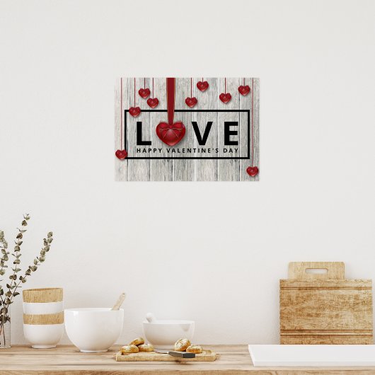 Rustige Valentijnsdag met hout Moderne LOVE Red He Poster (Keuken)