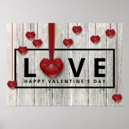Rustige Valentijnsdag met hout Moderne LOVE Red He Poster