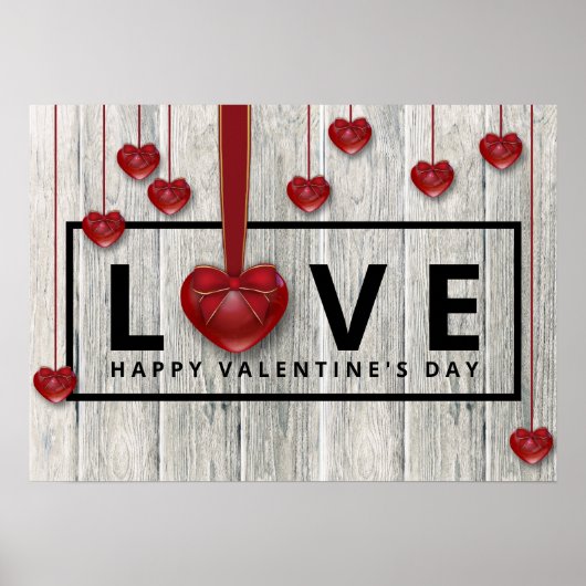 Rustige Valentijnsdag met hout Moderne LOVE Red He Poster (Voorkant)