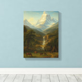 Rustige vallei met paarden en waterval canvas afdruk (Insitu (Houten vloer))