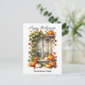 Rustige venster Oranje Herfst Pompoenen Thanksgivi Briefkaart (Staand voorkant)