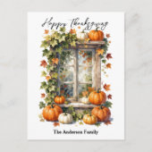 Rustige venster Oranje Herfst Pompoenen Thanksgivi Briefkaart (Voorkant)