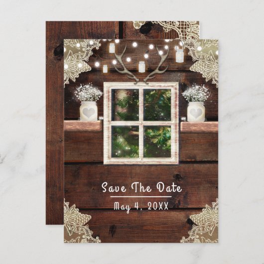 Rustige vensterstructuur en maden maken datum opsl aankondigingskaart (Voorkant / Achterkant)