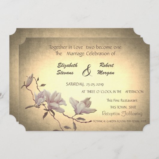 Rustige  ventilator, Magnolia Wedding Invitation Kaart (Voorkant / Achterkant)