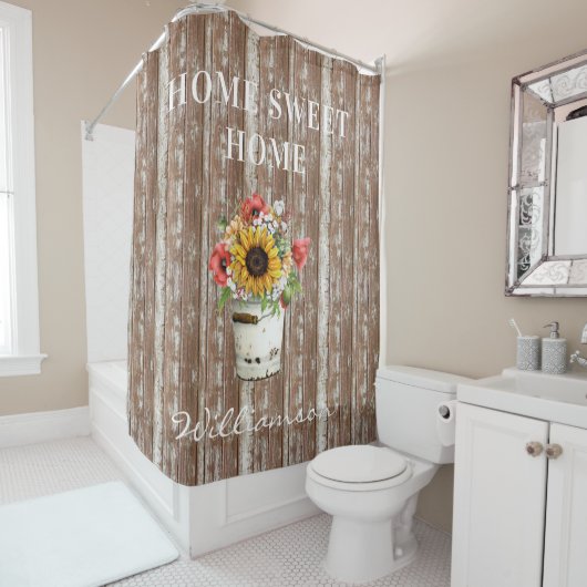 Rustige, verharde houtkool Home Sweet Home Douchegordijn (In situ)