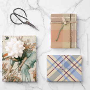 Rustige verjaardag tartan vlaknatuurlijke kleuren  inpakpapier vel