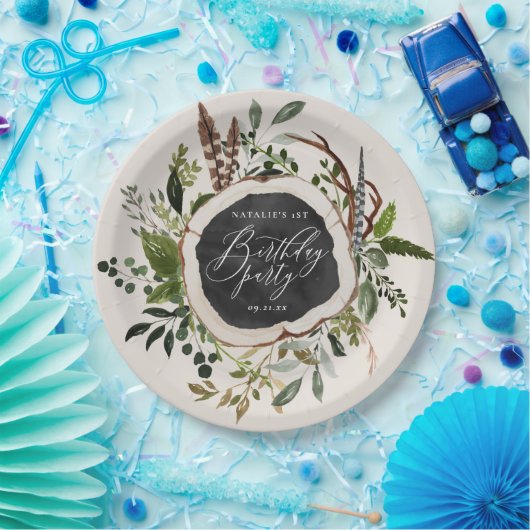 Rustige verjaardagsfeestdag voor houtsplak papieren bordje (Feest)