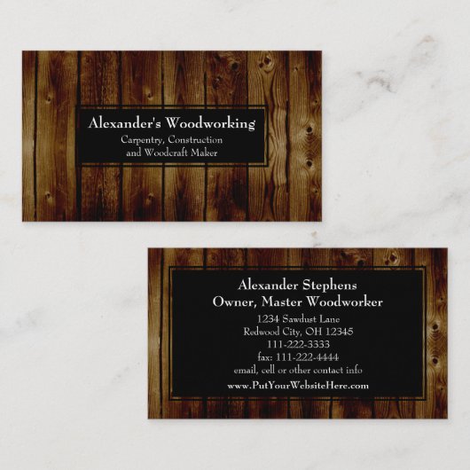 Rustige, verticale houten planken voor carpingbouw visitekaartje (Voorkant / Achterkant)