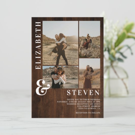 Rustige, vette ampersand 5-fotogrid bruiloft kaart (Staand voorkant)