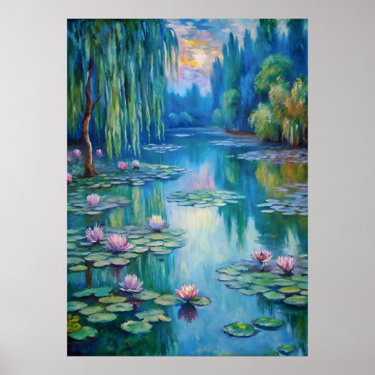 Rustige vijver met waterlelies bij zonsondergang poster (Voorkant)
