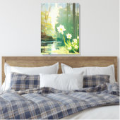 Rustige vijver met witte narcissen canvas afdruk (Insitu (Slaapkamer))