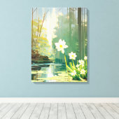 Rustige vijver met witte narcissen canvas afdruk (Insitu (Houten vloer))