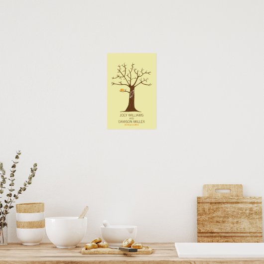 Rustige Vingerprint Tree Weddenschap met vogels Poster (Keuken)