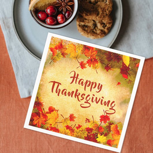 Rustige Vintage Herfstbladeren Gelukkig Thanksgivi Servet