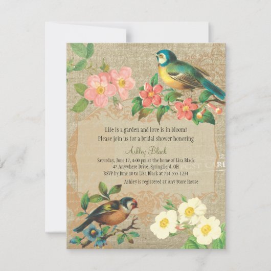 Rustige Vintage Vrijgezellenfeest van vogels en bl Kaart (Voorkant)