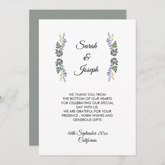 Rustige Violet Foliage Weddenschap Hartelijk dank Bedankkaart (Voorkant / Achterkant)