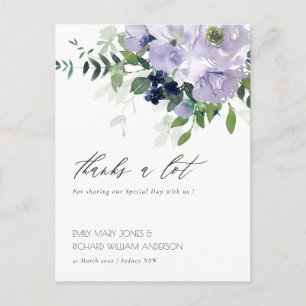 Rustige Violet Paarse Floral Leafy Wedding Bedankt Briefkaart