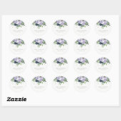 Rustige Violet Paarse marine Floral Leafy Wedding Ronde Sticker (Vel)