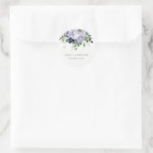 Rustige Violet Paarse marine Floral Leafy Wedding Ronde Sticker (Tas)