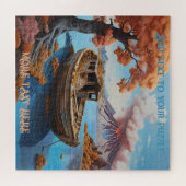 Rustige Vissende boot op Lake Mount Fuji vulkaan Legpuzzel (Horizontaal)