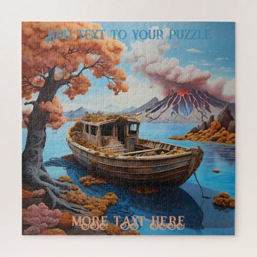Rustige Vissende boot op Lake Mount Fuji vulkaan Legpuzzel (Verticaal)
