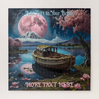 Rustige Vissende boot op Lake Mount Fuji vulkaan Legpuzzel