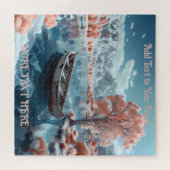 Rustige Vissende boot op Lake Mount Fuji vulkaan Legpuzzel (Horizontaal)