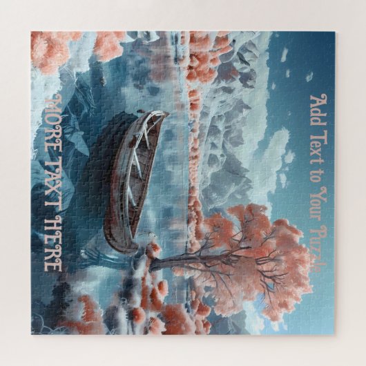 Rustige Vissende boot op Lake Mount Fuji vulkaan Legpuzzel (Horizontaal)