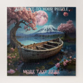 Rustige Vissende boot op Lake Mount Fuji vulkaan Legpuzzel (Verticaal)