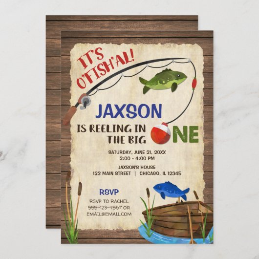 Rustige visvangst 1-jarig jongetje kaart (Voorkant / Achterkant)