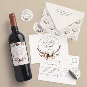 Rustige vlek florale gender laat baby shower zien wijn etiket