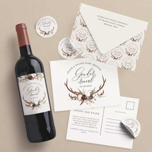 Rustige vlek florale gender laat baby shower zien wijn etiket