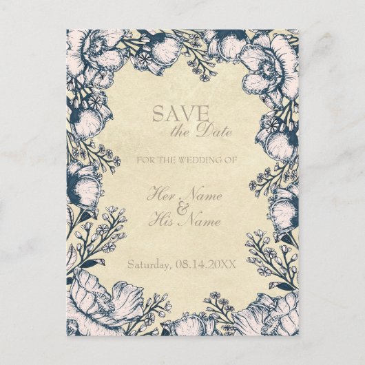 Rustige Vloerbloem BEVESTIGEN de Datum Aankondigingskaart (Voorkant)