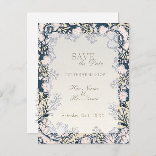 Rustige  Vloerbloem BEVESTIGEN de Datum Aankondigingskaart (Voorkant / Achterkant)